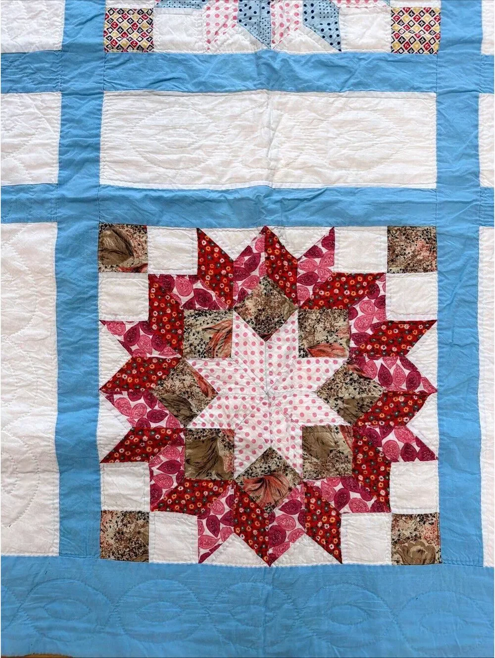 Antique Quilt Hand Pieced Hand Quilted Intricate carpenter Star beautiful Ex Con